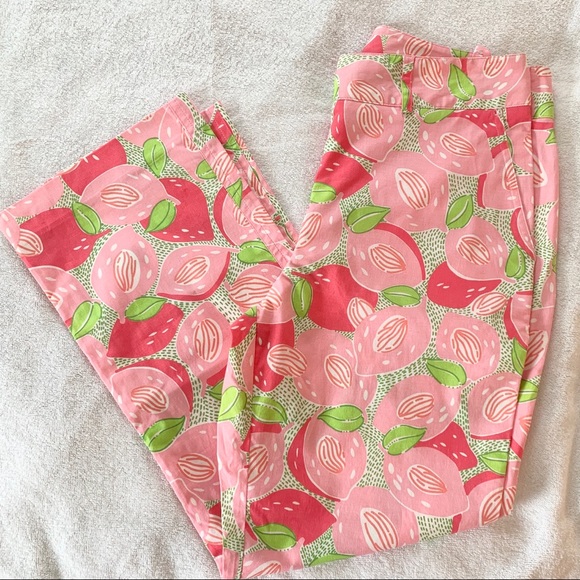 Lilly Pulitzer Pink & Green Print Capri Pants Sz 2 - Picture 1 of 10